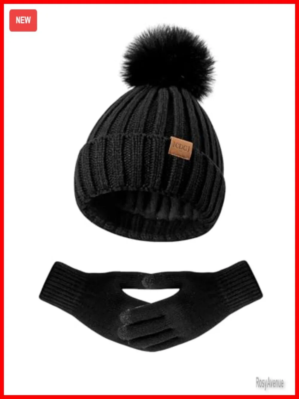 Winter Fleece Lined Beanie Hat and Touchscreen Gloves Set